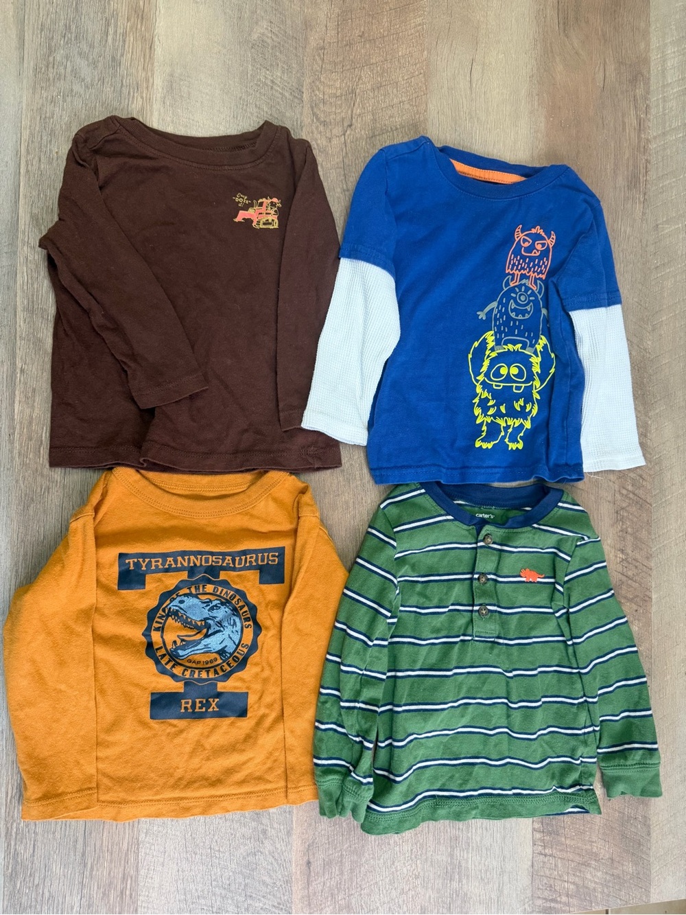 4-Pack Kids Long Sleeve Tops - Brown, Blue, Mustard, Green - Gap, Old Navy etc